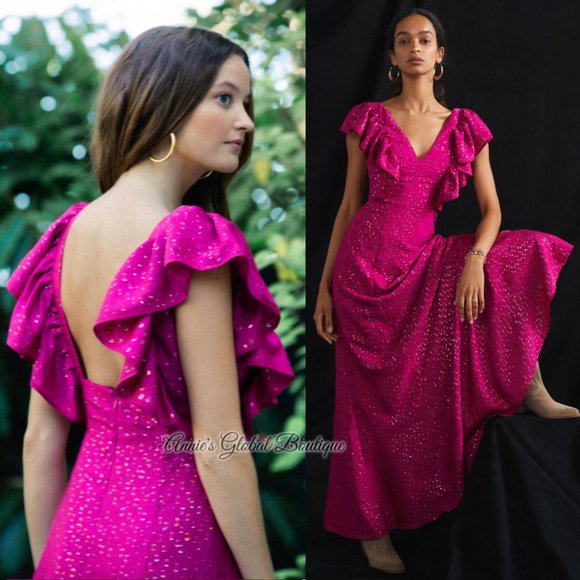RARE NWT ANTHROPOLOGIE HUTCH Ruffled Shimmer Maxi Dress. Size 12/L - Picture 4 of 16